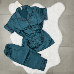 Pyjama Satin Bleu Vert